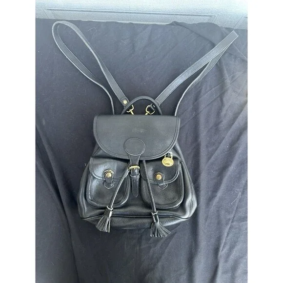 Vintage Dooney & Bourke Canyon Backpack Black Leather USA Duck Bag Purse